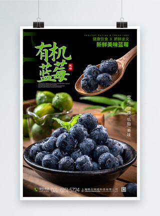 水果甜美好吃有机蓝莓鲜果宣传海报模板