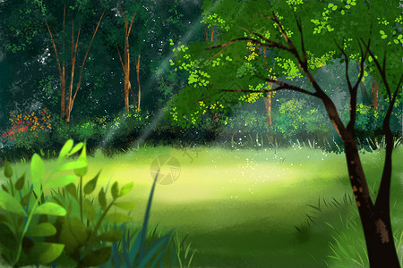 夏日阳光森林背景场景插画背景图片