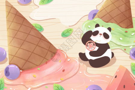 蓝莓树莓夏日冰淇淋融化GIF高清图片