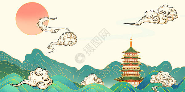 中国居民膳食宝塔国潮背景设计图片