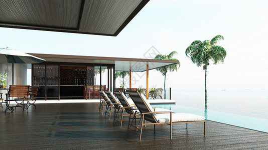 露台庭院3D海景房场景设计图片