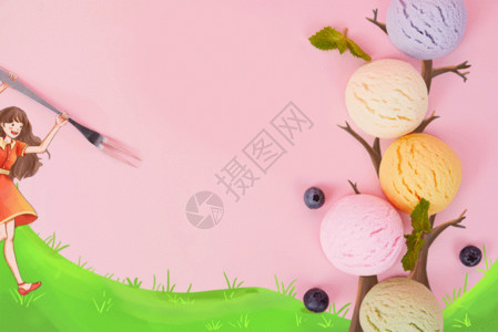 小叉子夏天美味甜品冰激凌树GIF高清图片