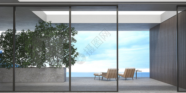 庭院空间3D海景房场景设计图片