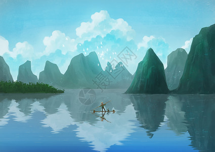 桂林旅游宣传山水风光插画