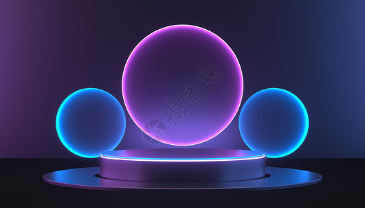紫色鸡蛋果立体霓虹科技展台设计图片