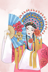 国潮京剧人物京剧国潮水彩粉插画插画