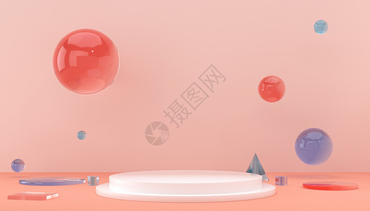 红色几何球体C4D电商展台设计图片
