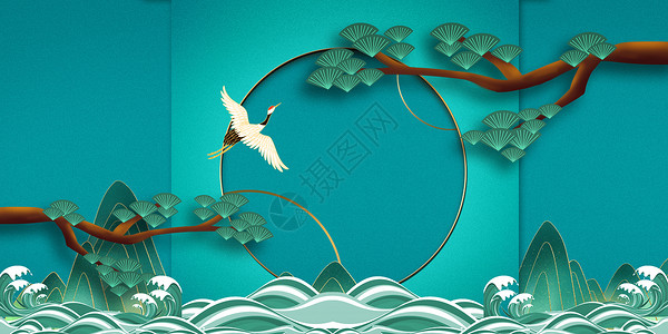 松树树枝国潮立体背景设计图片