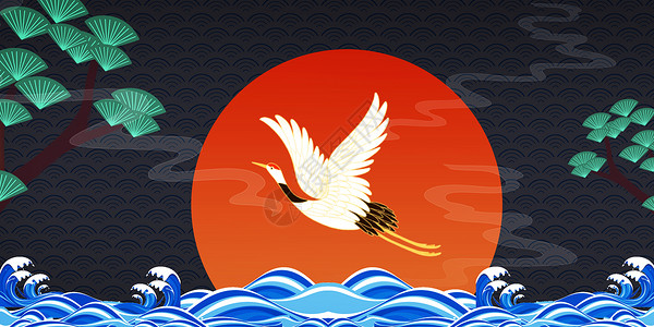 鹈鹕飞国潮中国风背景设计图片
