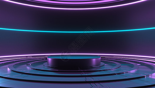 立体霓虹科技展台背景图片