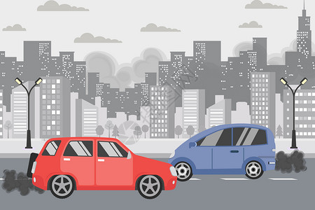 零碳排放城市汽车尾气矢量插画插画