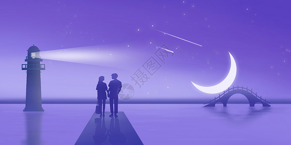 唯美紫色风景唯美七夕情人海报设计图片