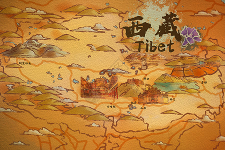 西藏自治区旅游插画地图插画