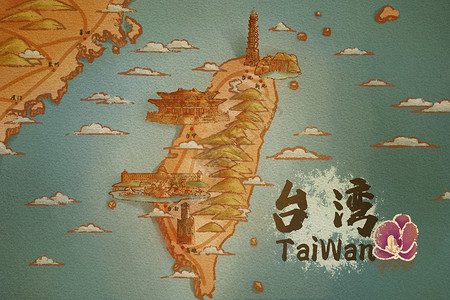 省份分布台湾省旅游插画地图插画
