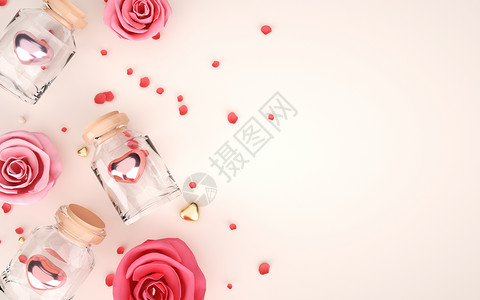 玻璃瓶爱情爱心玫瑰背景设计图片