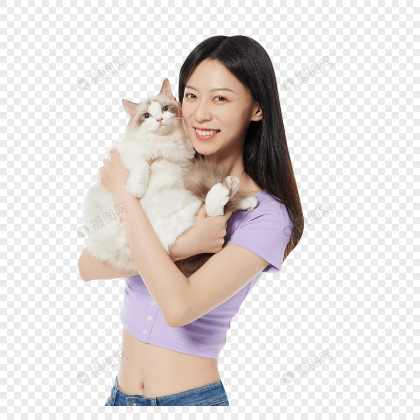 美女主人与宠物猫咪图片