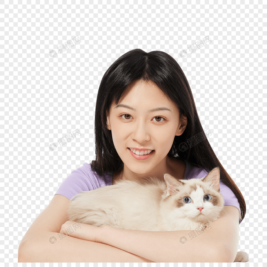 美女主人与宠物猫咪图片