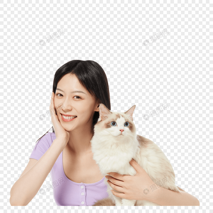 美女主人与宠物猫咪图片