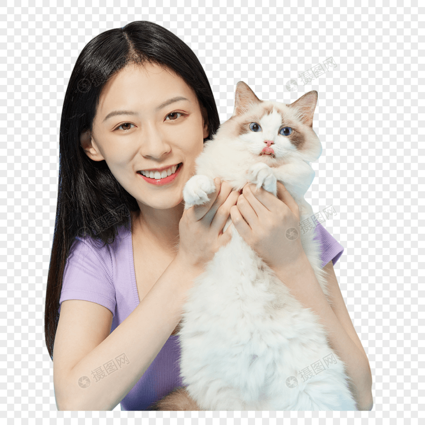 美女主人与宠物猫咪图片