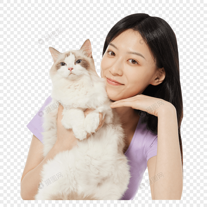 美女主人与宠物猫咪图片