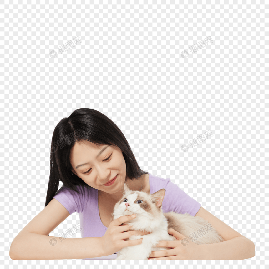 美女主人与宠物猫咪图片