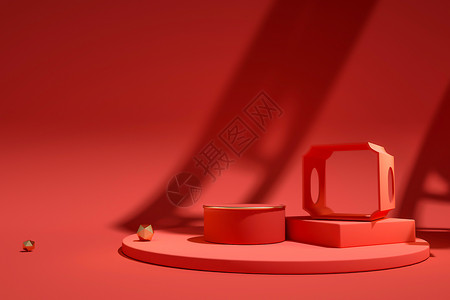 小窗帘红色光影展台背景设计图片