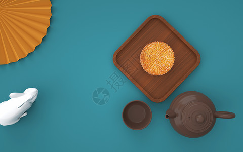中秋节月饼喝茶中秋节背景设计图片