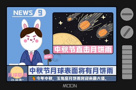 穿西装的兔子中秋节月球新闻插画