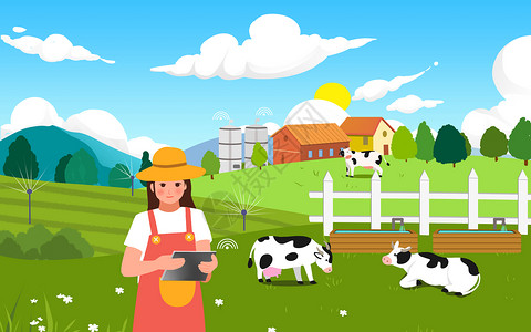 种田的农民科技智慧养置农场插画插画