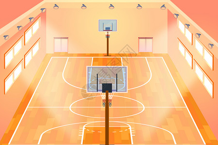 篮球馆的素材校园篮球场矢量插画插画