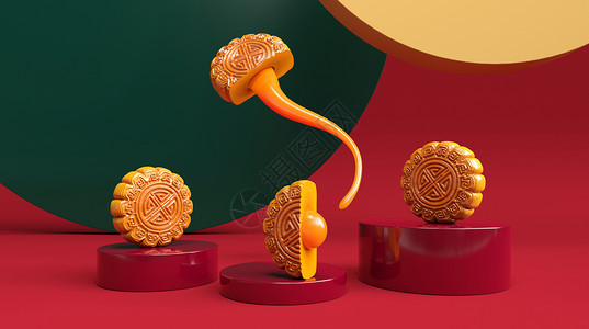 双黄白莲蓉月饼中秋节背景设计图片
