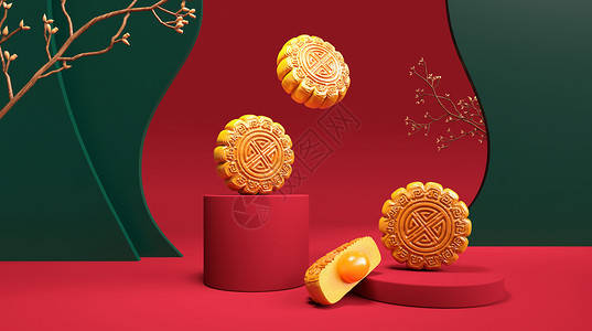 双黄莲蓉月饼中秋节背景设计图片