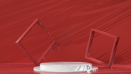 三面观音红色立体光影电商展台设计图片