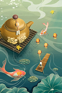 渔排处暑迎秋节气插画插画