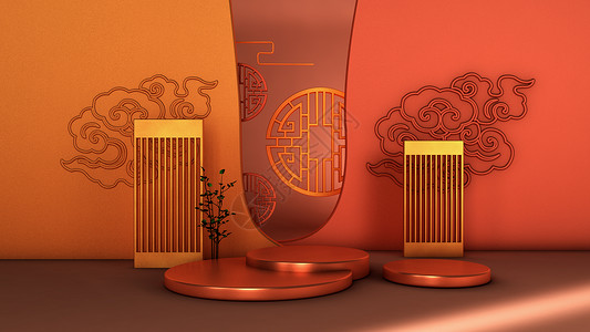 电商详情页设计喜庆中式展台背景设计图片