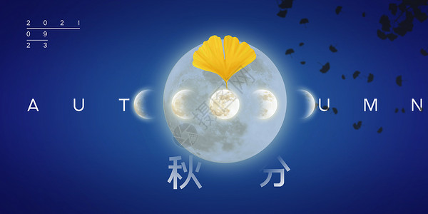 叶子和月亮二十四节气之秋分设计图片