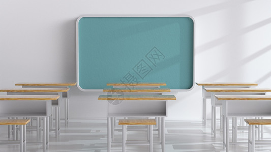 蓝色课桌C4D教室场景设计图片