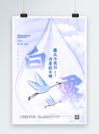 白色水珠二十四节气之白露节气白色唯美中国风创意海报模板