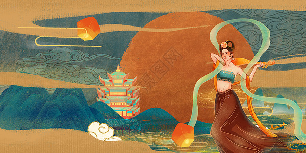 中国仙女敦煌背景设计图片