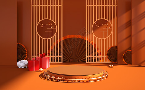 中式电商展台背景图片