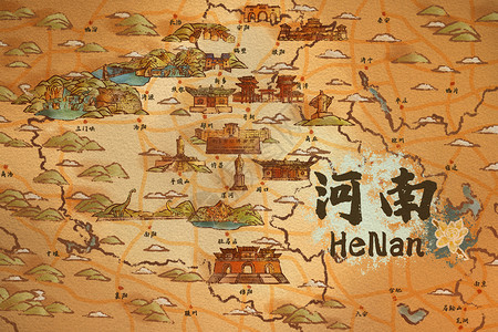 河南省旅游插画地图图片