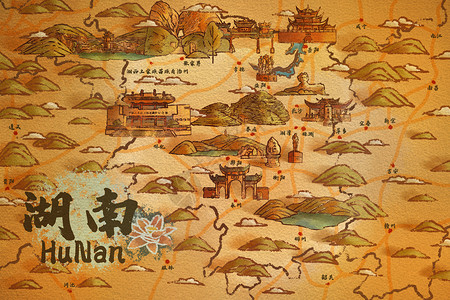 湖南省旅游插画地图背景图片