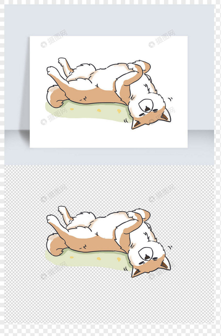 秋田犬手绘卡通元素图片