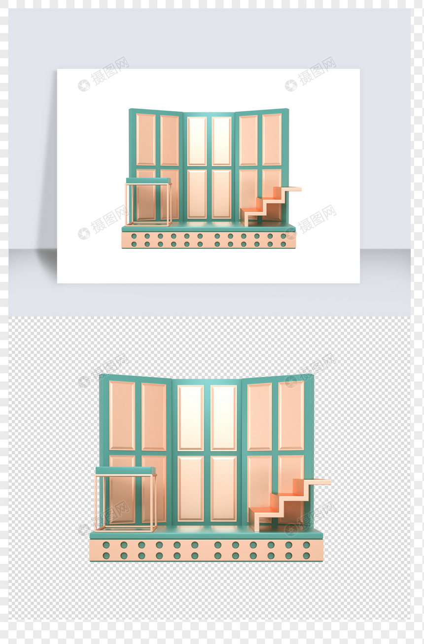 绿色清新C4D几何立体场景素材图片