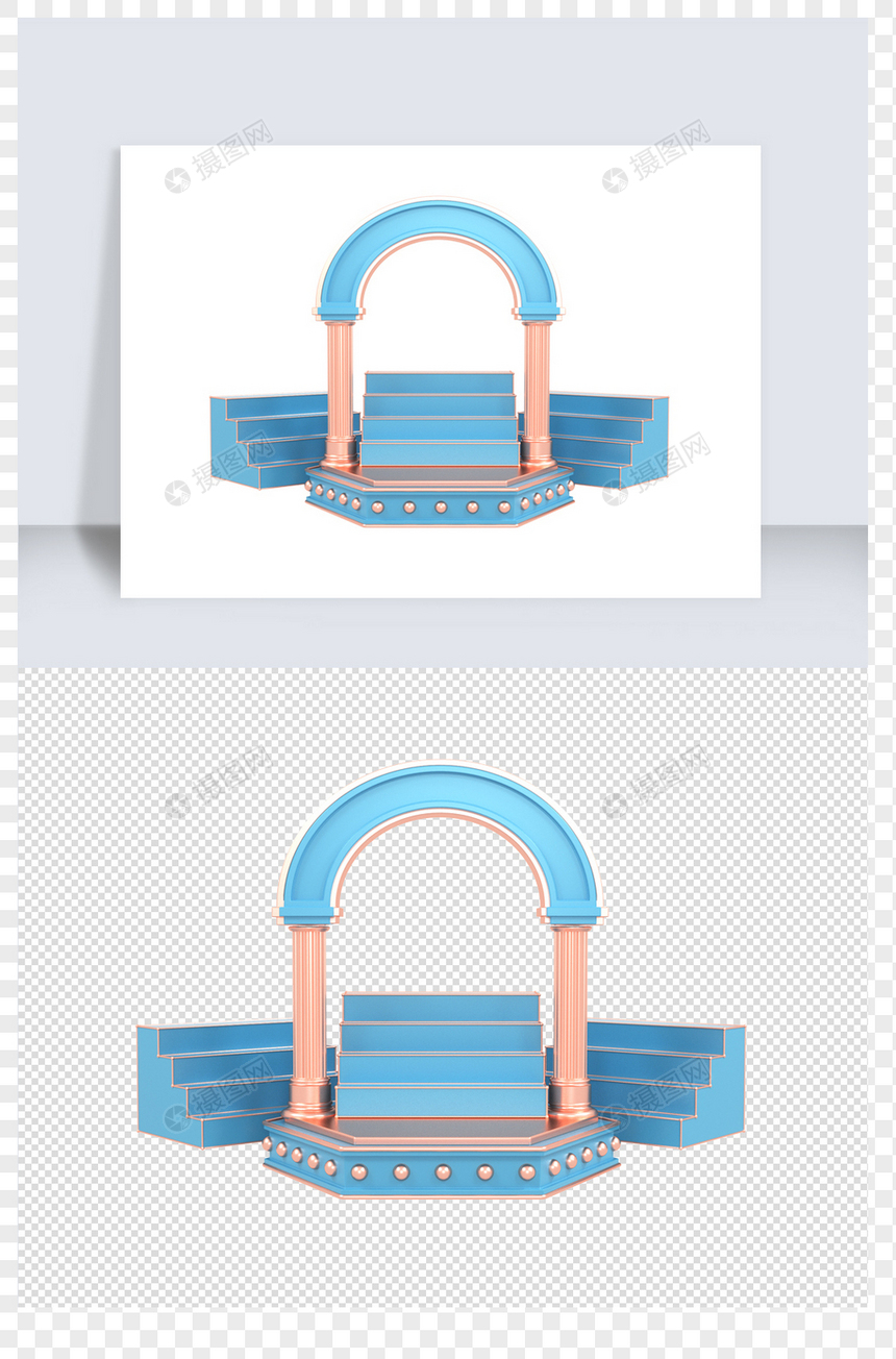 蓝色立体C4D几何场景素材图片