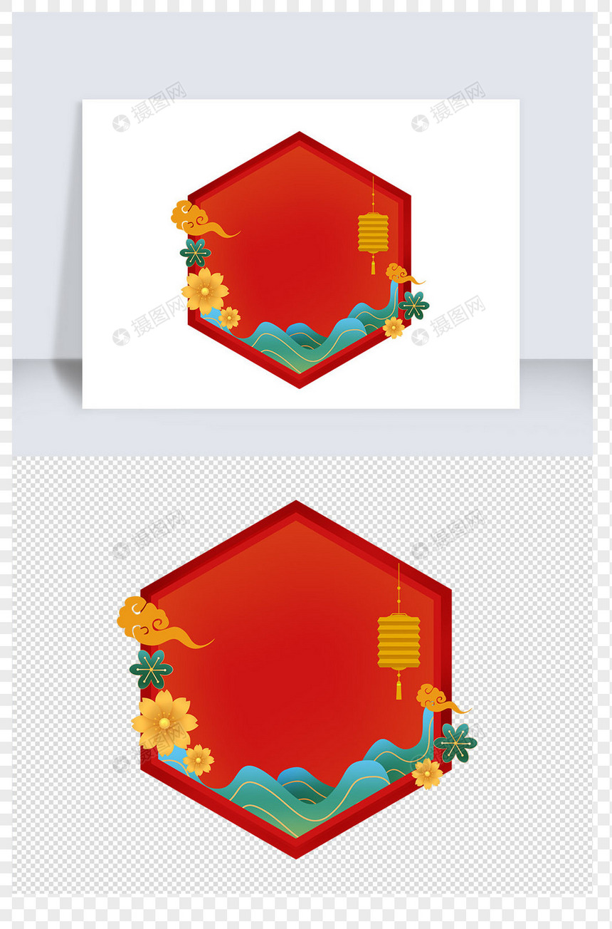 唯美中国风红色新年边框气泡框图片