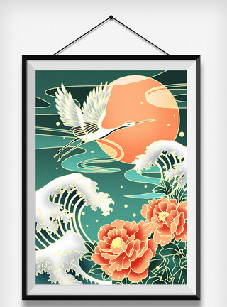 海浪装饰浮世绘风格插画5模板
