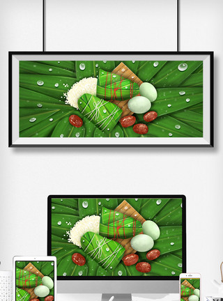 红枣新鲜端午节新鲜粽叶上的粽子模板