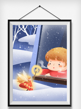 夜雪可爱卡通冬季15插画模板