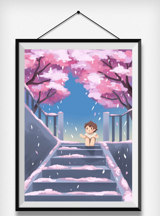 樱花树林素材樱花季插画模板